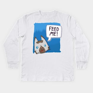 Feed Me! [Chocolate Point Cat With A Blue Background] Kids Long Sleeve T-Shirt